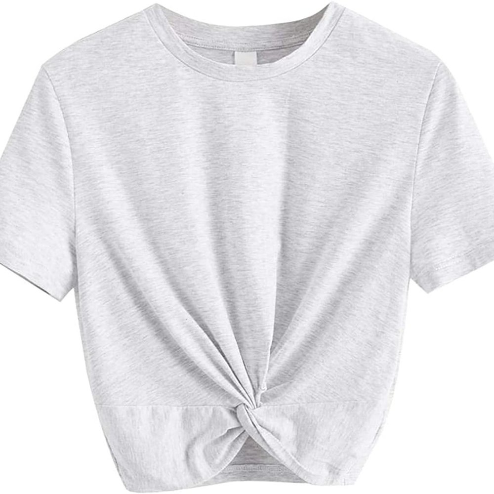 MakeMeChic Women's Summer Crop Top Short Sleeve Twist Tee T-Shirt - Gray size M